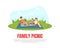 Family Picnic Banner Template, Happy Parents and their Daughter Relaxing and Eating Outdoors Vector Illustration