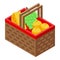 Family picnic basket icon isometric vector. Wicker hamper bag