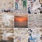 Family picnic on a beach collage