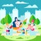 Family Picnic Countryside Flat Vector Illustration