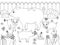 Family of pigs. Children coloring. Black lines, white background. Mom boar with piglets. Cartoon raster