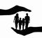 Family placed in hands black silhouette