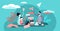 Family play vector illustration. Tiny togetherness activity persons concept