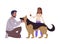 Family playing with dog. German Shepherd dog with owners. Father with daughter with pet. Cartoon style. Vector illustration