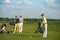 Family playing golf