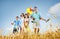 Family Playing Outdoors Children Field Concept