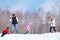 Family playing snowball