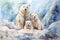 Family polar bears watercolor style by Generative AI