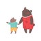 Family portrait of bears with mother and her little son. Forest animals dressed in human clothes. Cartoon humanized