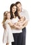 Family Portrait Four Persons, Mother Father Kids Baby, White