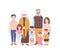 Family portrait. Grandparents and grandchildren standing together. Grandmother, grandfather, grandsons and