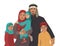 Family portrait. Middle Eastern Muslim People. Arab mother, father, son and little daughter. National Clothes. Vector Flat