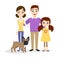 Family portrait. Mom, Dad, daughter and a french bulldog