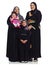 Family portrait, muslim women and children in hijab for Islam religion love, eid and arab culture in studio. Arab mother