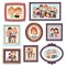 Family portrait photos. Pictures people photo frame happy characters relatives dynasty parents kids relationship, flat