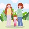 Family pregnant mother with teen and little daughter together cartoon character