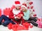 Family prepared christmas gifts. Loving couple cuddle smiling while unpacking gift christmas tree background. Couple in