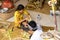 Family prepares for the offering good spirits, in Nusa Penida-Bali, Indonesia