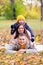 Family pretend pyramid autumn park