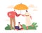 Family Protection Concept. Parents Surround Child With Laptop, Creating A Shield From Umbrella, Safeguarding Little Son