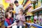 Family purchasing carbonated beverages