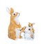 Family rabbits dolly toy is standing isolated on a white background