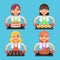 Family recipe cake donut cookies fried chicken turkey housewife with baking cook homemade food characters set flat