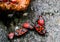 A family of red and black firebugs. Pyrrhocoris apterus on the tree bark.