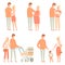Family relation. Happy people kids other father students baby big family vector cartoon pictures