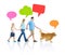 Family Relaxation with Dog and Speech Bubbles