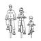 family riding bikes vector