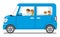 Family riding the Blue car,Side view - Isolated