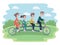 Family riding Tandem Bicycle, Isolated