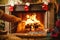 Family roasting marshmallows by the fire. Cozy chalet home with