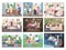 Family routine flat color vector illustrations set