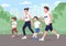 Family run marathon flat color vector illustration