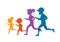 Family running jogging together isolated vector illustration colorful silhouettes