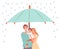 Family in safe. Parents with child under big umbrella. Health protection, safety or kind atmosphere vector concept