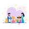 Family Saving Money Together Cartoon Illustration