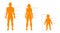 Family set of human bodies with pointers and indicators for medical, sport and fashion infographics. Vector isolated template with