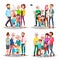 Family Set Vector. Big Full Happy Family Portrait. Father, Mother, Kids, Grandparents. Cheerful. Illustration