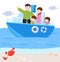 Family in ship. cartoon