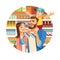 Family Shopping in Grocery Cartoon Vector Icon