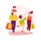 Family shopping isolated cartoon vector illustration.