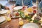 Family sitting at table having dinner together