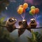 A family of sloths releasing a bundle of balloons at the stroke of midnight in the rainforest4