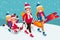 Family Snow Skiing People Isometric Cartoon Character Vector