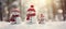 family snowman with scarf in snow forest greeting card Xmas Christmas, ai
