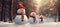 family snowman with scarf in snow forest greeting card Xmas Christmas, ai