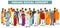 Family and social concept. Group indian people standing together in different traditional clothes on white background in